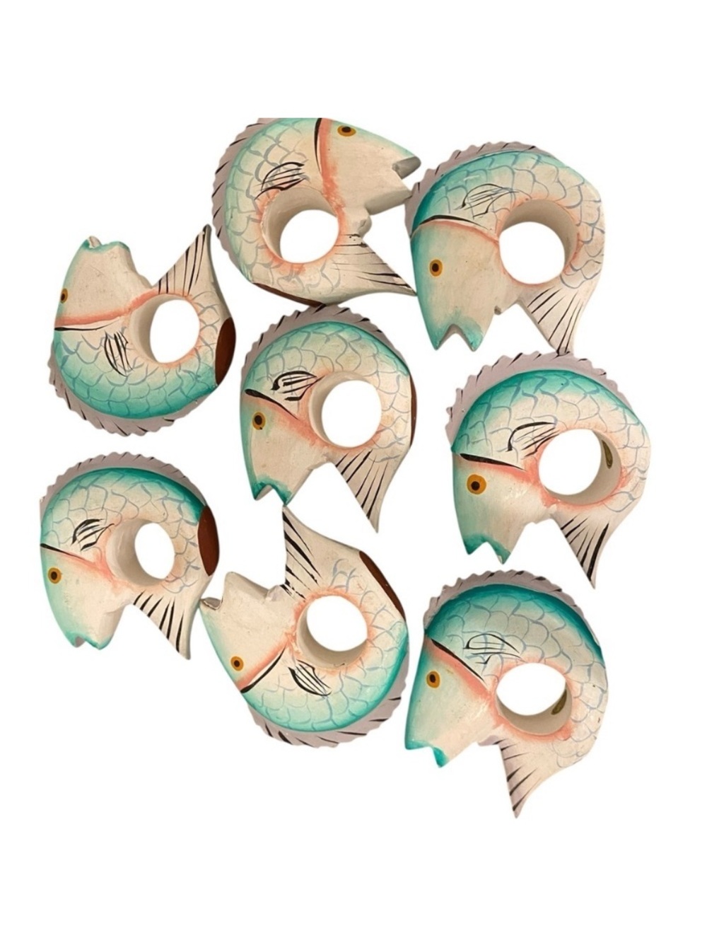 Vintage Hand Carved Fish Shaped Napkin Ring Holders